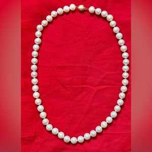 Vintage Cultured Pearl Single Beaded Strand Necklace 14k Gold Clasp 22"